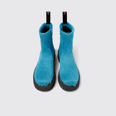 Overhead view of Eki Blue long calf hair boots