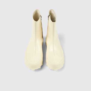 Overhead view of Traktori White Leather Zip Bootie