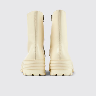 Back view of Traktori White Leather Zip Bootie