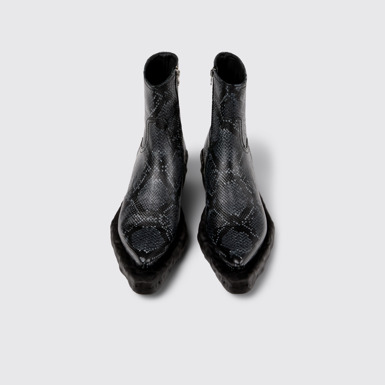 Overhead view of Venga Gray-Black Leather Zip Bootie