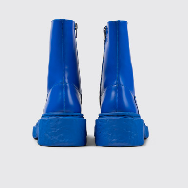 Back view of Vamonos Blue Leather Zip Bootie