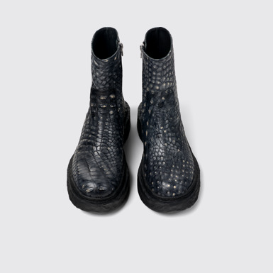 Overhead view of Vamonos Gray Leather Boots