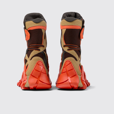 Back view of Tormenta Orange and Brown Textile Boots