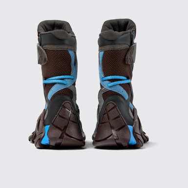 Back view of Tormenta Blue and Gray Textile Boots