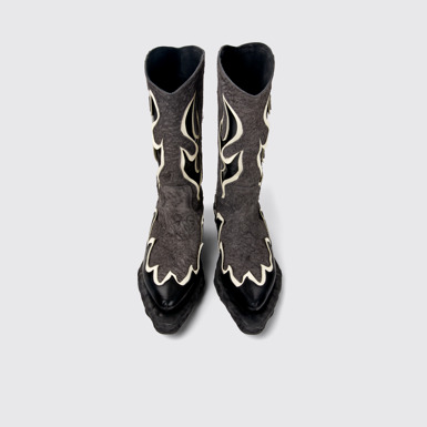 Overhead view of Venga Black and Gray Leather and Nubuck Boots