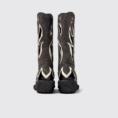 Back view of Venga Black and Gray Leather and Nubuck Boots
