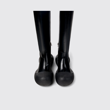 Overhead view of Caramba Black Leather Knee-High Boots