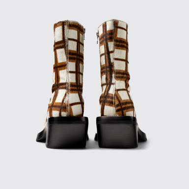 Back view of CAMPERLAB QUETAL Cream-brown tartan hair-on-leather boots