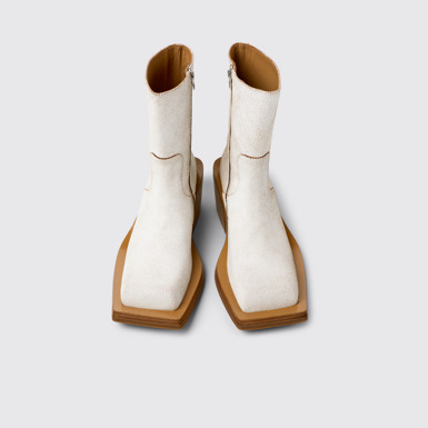 Overhead view of CAMPERLAB QUETAL White Cracked Leather Boots