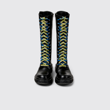 Overhead view of CAMPERLAB VAMONOS Black Leather High Boots
