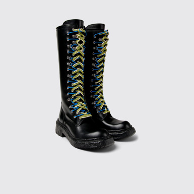 Front view of CAMPERLAB VAMONOS Black Leather High Boots