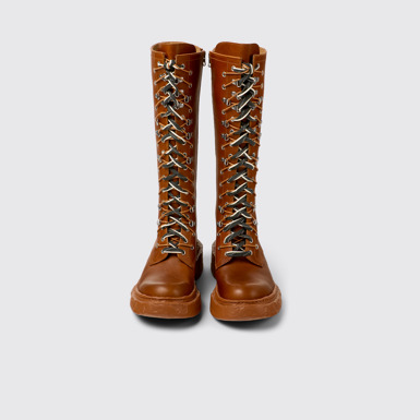Overhead view of CAMPERLAB VAMONOS Brown Leather High Boots