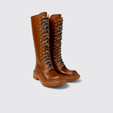 Front view of CAMPERLAB VAMONOS Brown Leather High Boots
