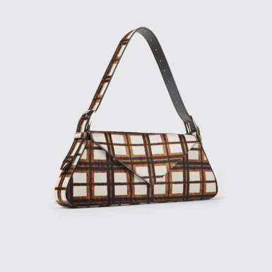 Front view of CAMPERLAB BAGS Cream-brown tartan hair-on-leather handbag