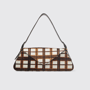 Side view of CAMPERLAB BAGS Cream-brown tartan hair-on-leather handbag