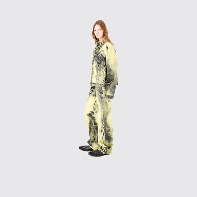 Denim Jacket  Yellow-Black Distorted Print Denim Jacket