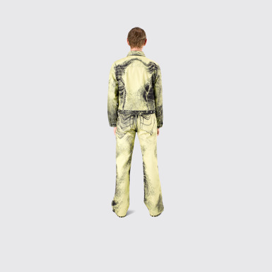 Denim Jacket  Yellow-Black Distorted Print Denim Jacket