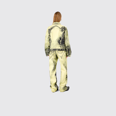 Denim Jacket  Yellow-Black Distorted Print Denim Jacket