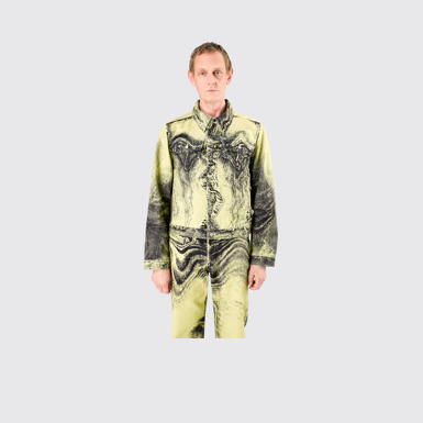 Denim Jacket  Yellow-Black Distorted Print Denim Jacket