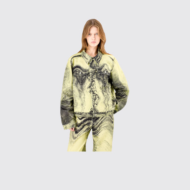 Denim Jacket  Yellow-Black Distorted Print Denim Jacket