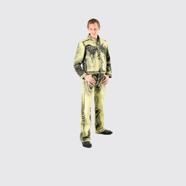 Denim Jacket  Yellow-Black Distorted Print Denim Jacket