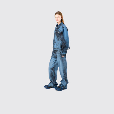 Denim Jacket  Dark Blue-Black Distorted Print Denim Jacket