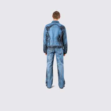 Denim Jacket  Dark Blue-Black Distorted Print Denim Jacket