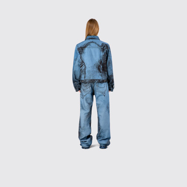 Denim Jacket  Dark Blue-Black Distorted Print Denim Jacket