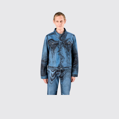 Denim Jacket  Dark Blue-Black Distorted Print Denim Jacket