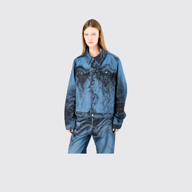 Denim Jacket  Dark Blue-Black Distorted Print Denim Jacket