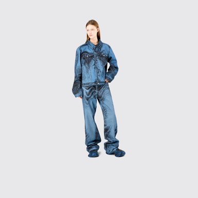 Denim Jacket  Dark Blue-Black Distorted Print Denim Jacket