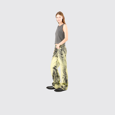 Denim Jeans Yellow-Black Distorted Print Denim Jeans