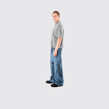 Denim Jeans Dark Blue-Black Distorted Print Denim Jeans