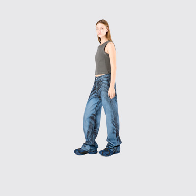 Denim Jeans Dark Blue-Black Distorted Print Denim Jeans