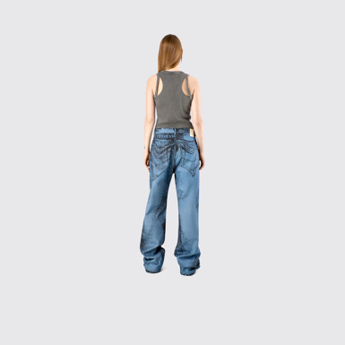 Denim Jeans Dark Blue-Black Distorted Print Denim Jeans