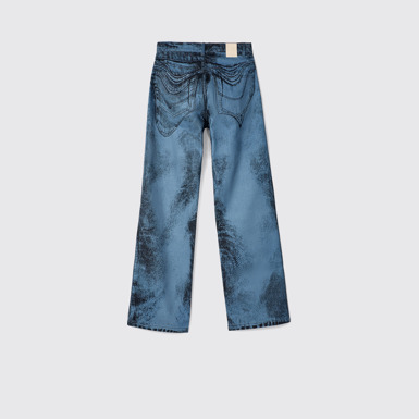Back view of Denim Jeans Dark Blue-Black Distorted Print Denim Jeans