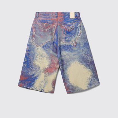 Back view of Denim Shorts Blue-Beige-Red Denim Shorts