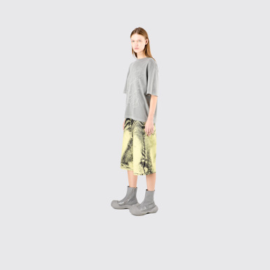 Denim Shorts Yellow-Black Distorted Print Denim Shorts