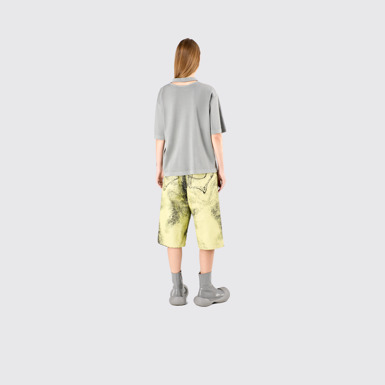 Denim Shorts Yellow-Black Distorted Print Denim Shorts
