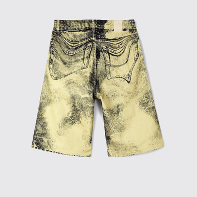 Back view of Denim Shorts Yellow-Black Distorted Print Denim Shorts