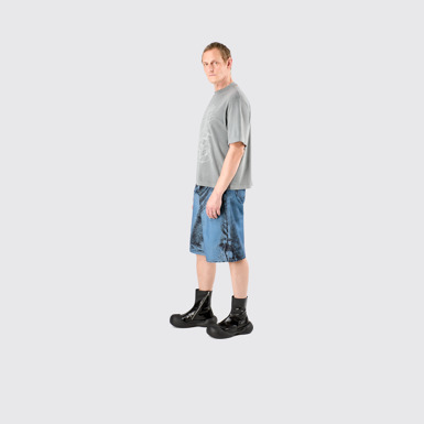 Denim Shorts Dark Blue-Black Distorted Print Denim Shorts