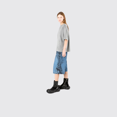 Denim Shorts Dark Blue-Black Distorted Print Denim Shorts
