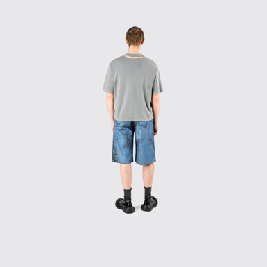 Denim Shorts Dark Blue-Black Distorted Print Denim Shorts