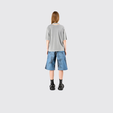 Denim Shorts Dark Blue-Black Distorted Print Denim Shorts