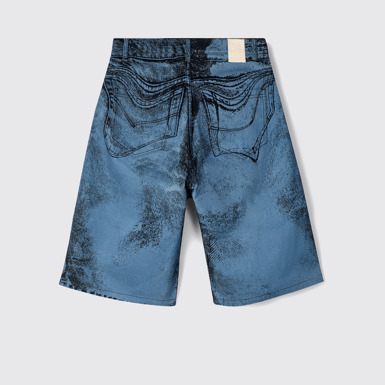 Back view of Denim Shorts Dark Blue-Black Distorted Print Denim Shorts