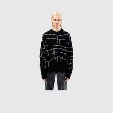 INTARSIA KNIT SWEATER  Black Organic Cotton Knit Sweater