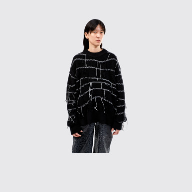 INTARSIA KNIT SWEATER  Black Organic Cotton Knit Sweater