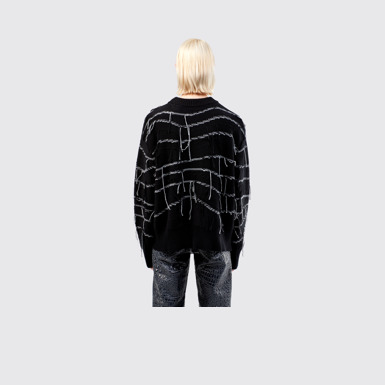 INTARSIA KNIT SWEATER  Black Organic Cotton Knit Sweater