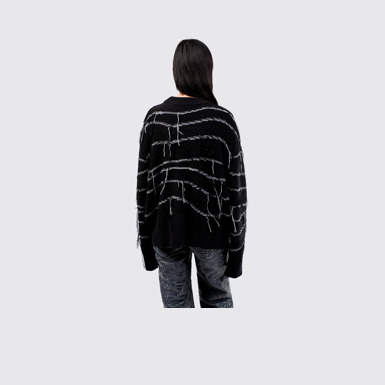 INTARSIA KNIT SWEATER  Black Organic Cotton Knit Sweater