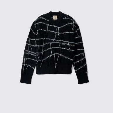 Side view of Melange Knit Sweater Black Organic Cotton Knit Sweater